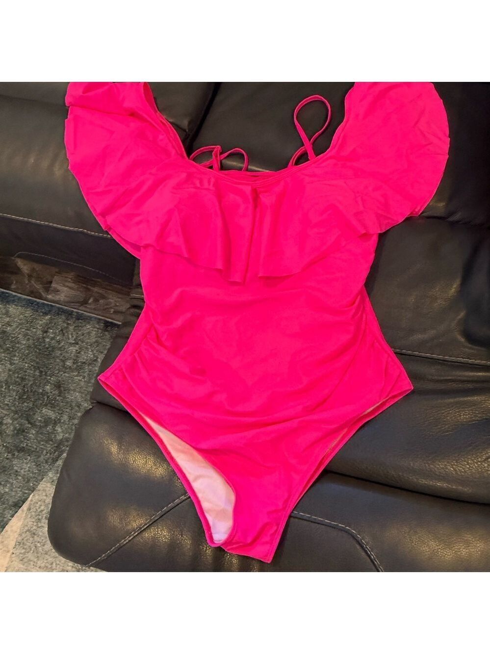 Women's Vibrant Pink Ruffle Swim Bodysuit